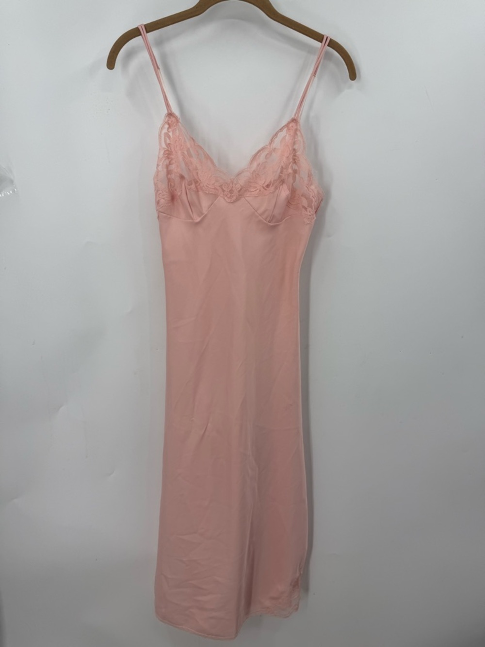 Vassarette Vintage made in the USA satin Women's Lace-Trim Slip Dress Pink S/32